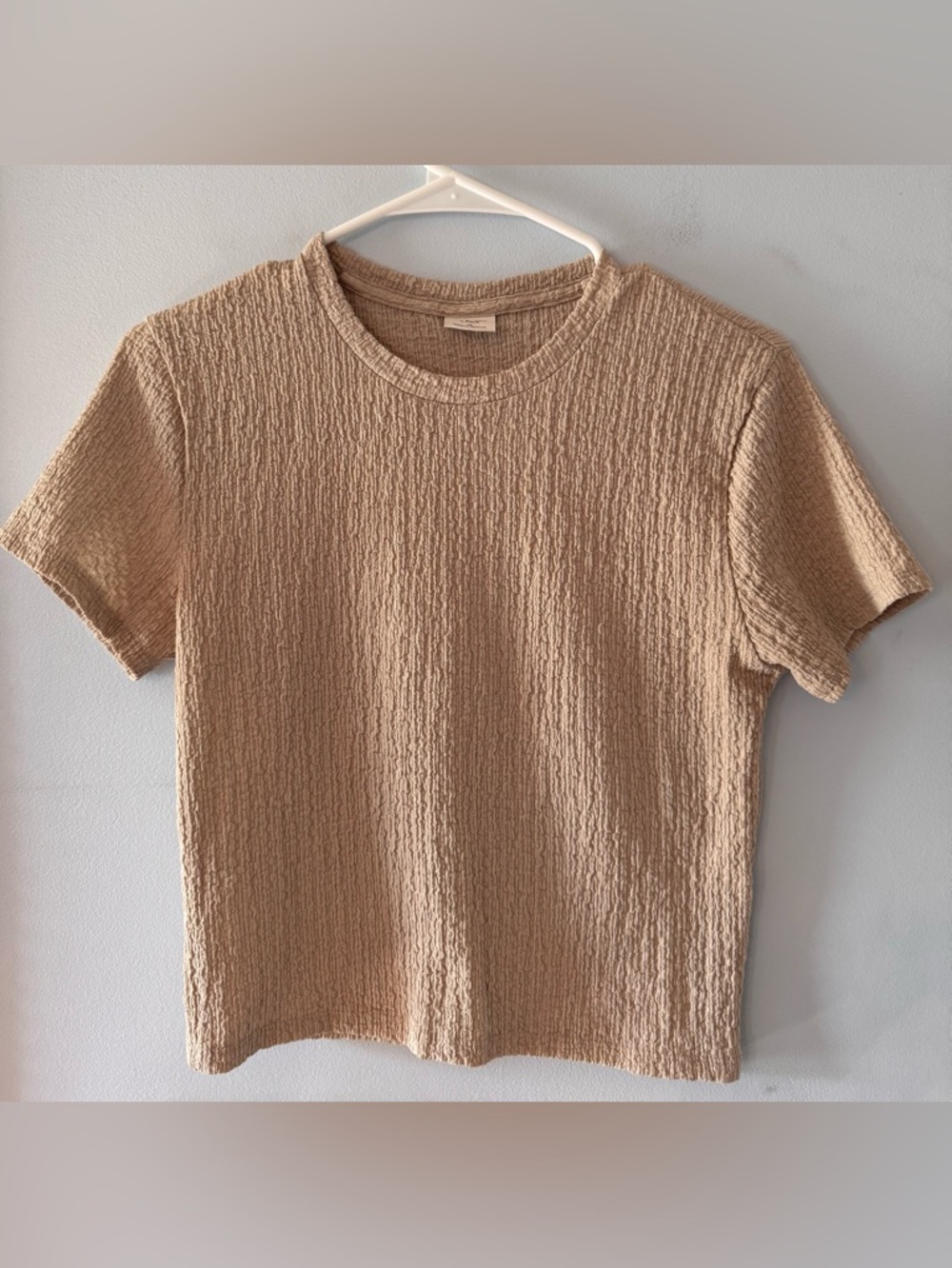 Abercrombie & Fitch Textured Short Sleeve Clean Girl Tee in Light Beige